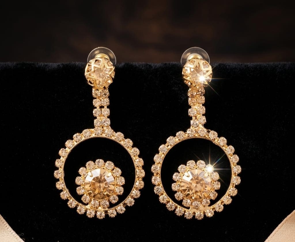 Golden Crystal Stone Studded Dangle & Hoop Earrings