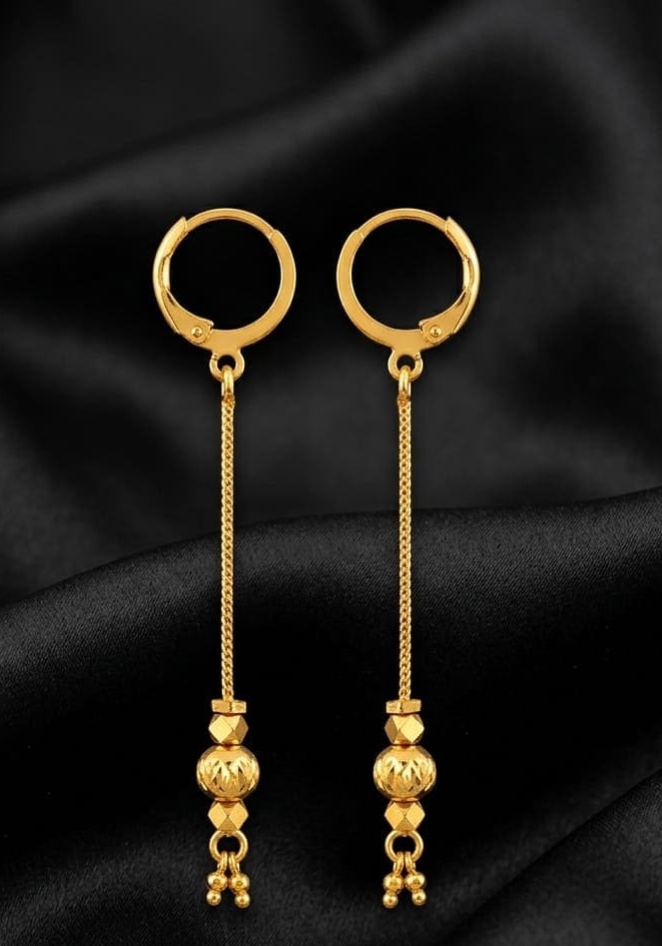 Elegant Gold-Plated Long Chain Hoop & Drop Earrings